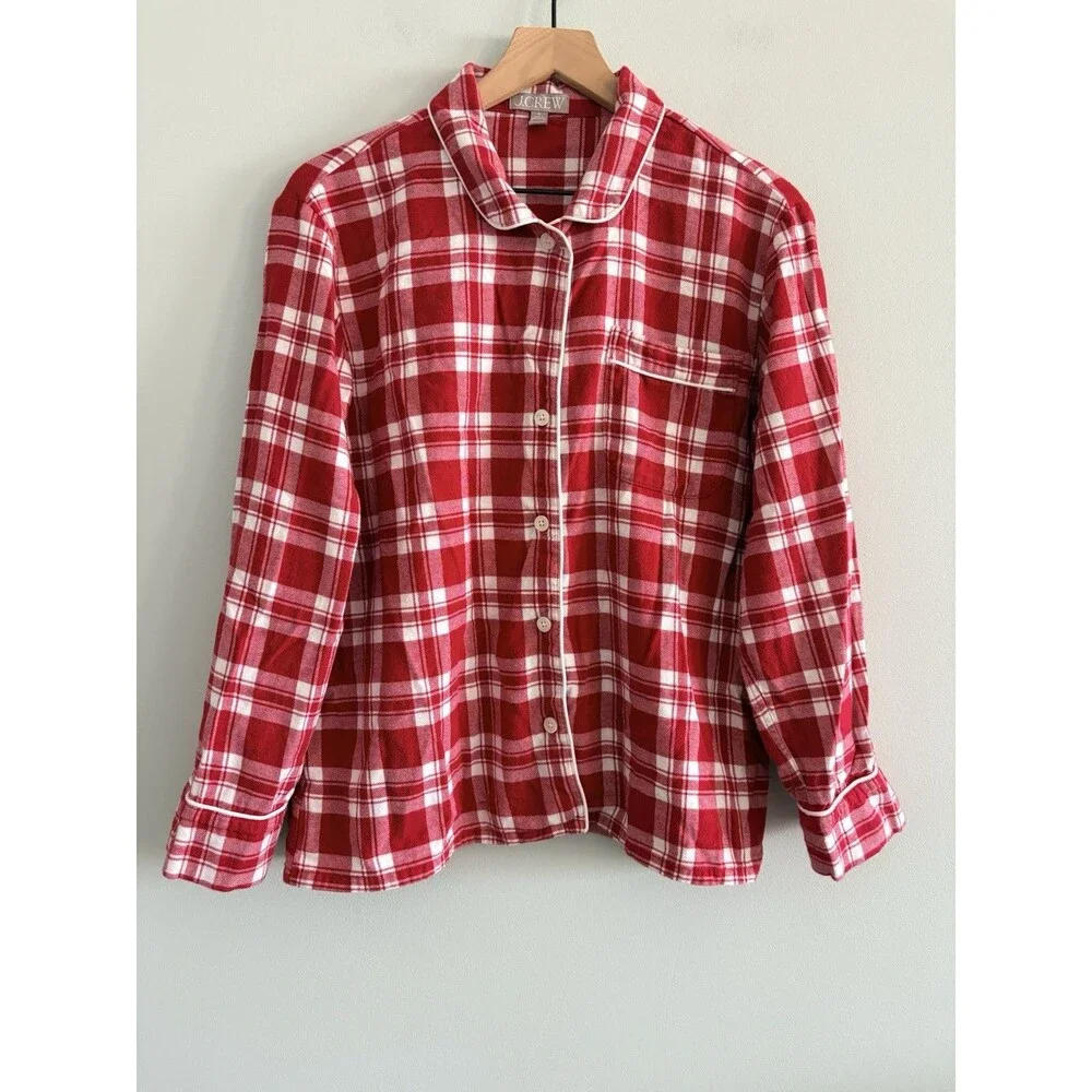 J. Crew Flannel Plaid Pajamas Red White Plaid Womens Medium Holidays Christmas